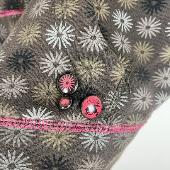 Womens Cruel Girl Y2K Zip Hoodie sz L Floral Embroidered Logo Pins Pink Contrast - Picture 6 of 11